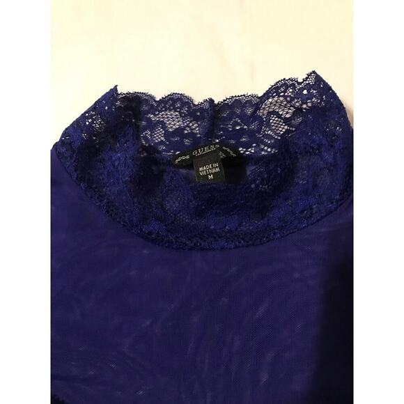 Guess women's Y2K lace overlay top Royal blue Size large Party Festival Office - Picture 5 of 8
